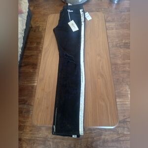 Black Denim Jeans with White Side Stripe And Zippers On The Bottom